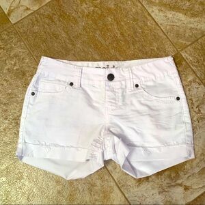 Reign White shorts with cuffed raw edge